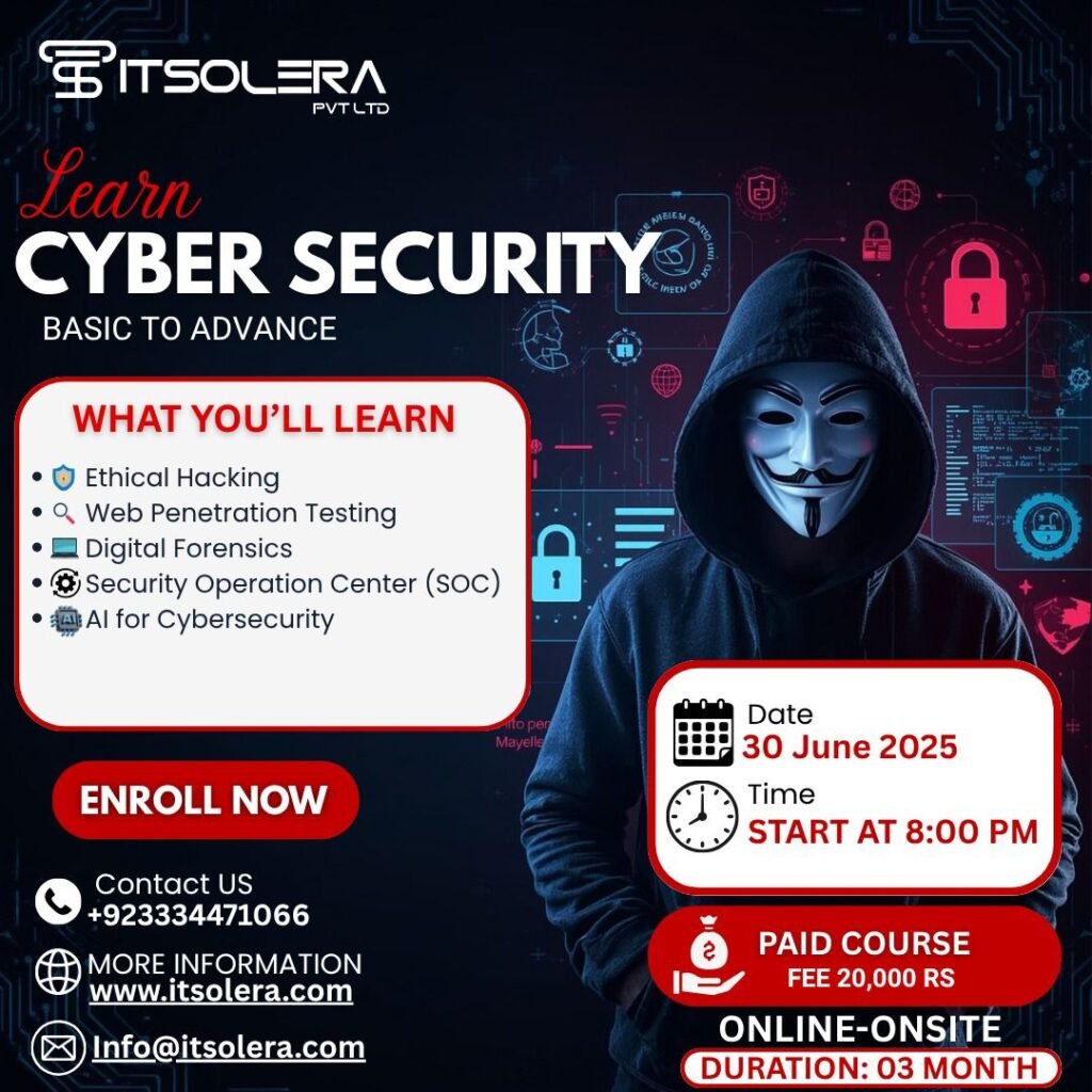 This poster for cyber security course offered by ITSOLERA